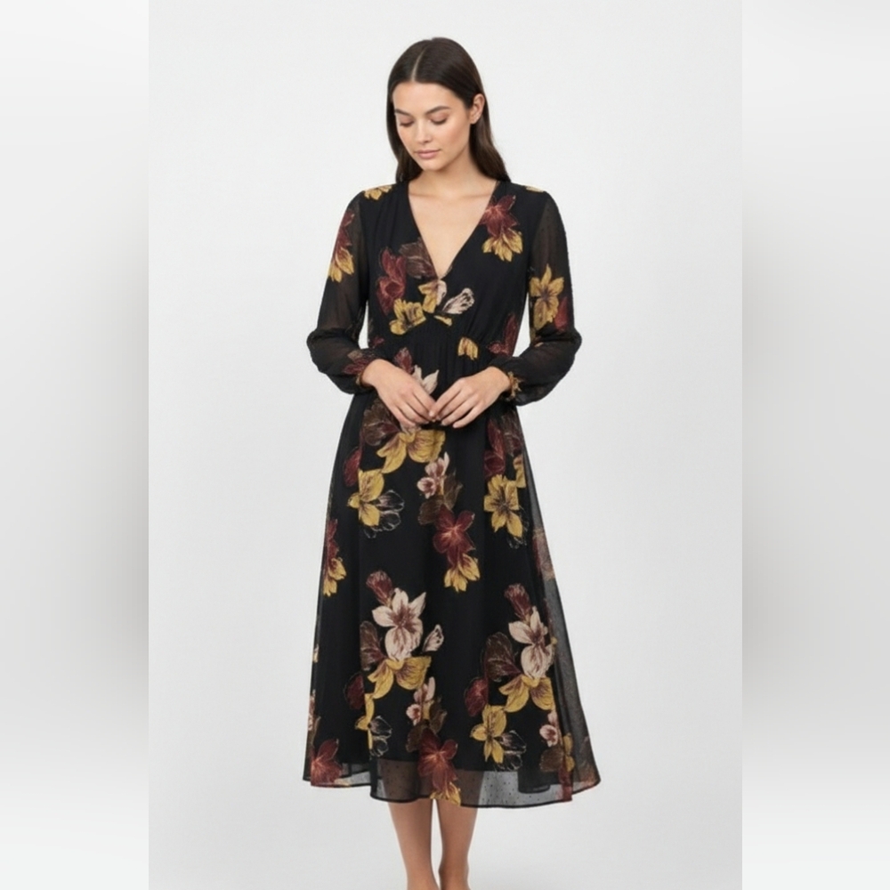 DR2 Dress Black Burgundy Floral Maxi Y2K Babydoll Boho Goth S